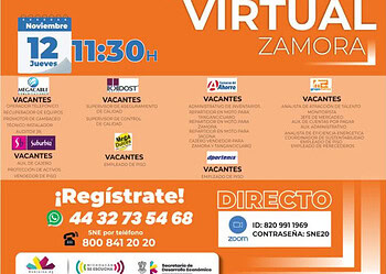 Reclutamiento virtual Zamora en vivo, convocatoria de empleo y vacantes en línea para todas las industrias.