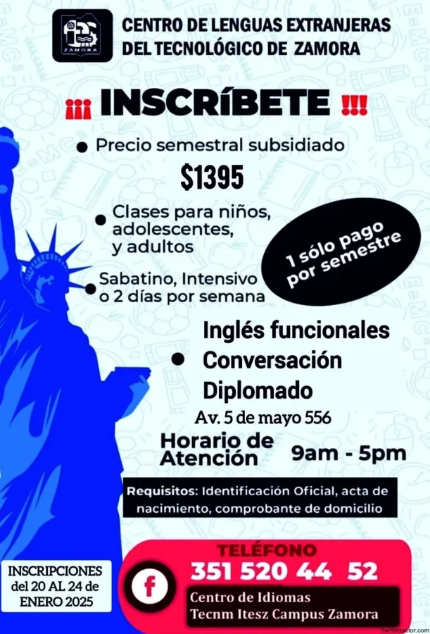 Inscripciones abiertas en el Centro de Idiomas, Clases de inglés en Zamora, Horarios del Centro de Idiomas