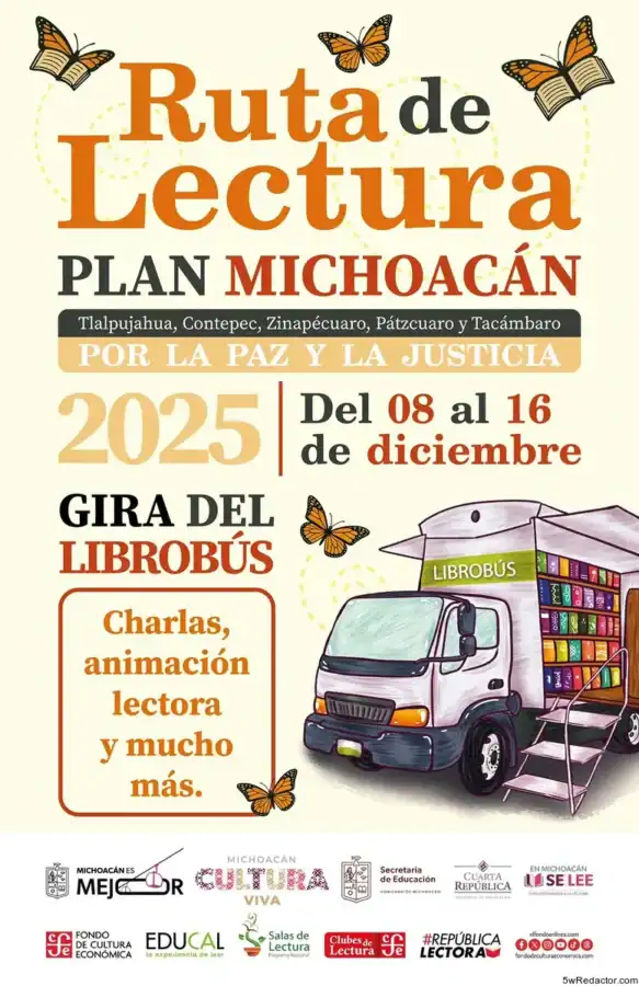 Librobús y 4 mil libros donados Ruta Lectura Plan Michoacán diciembre 2025.