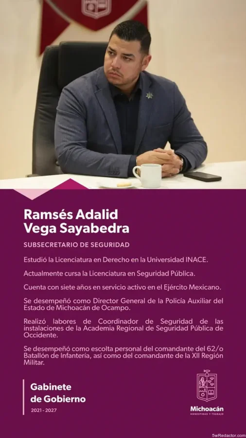 Nombramiento Ramsés Vega Sayabedra SSP Michoacán 2025