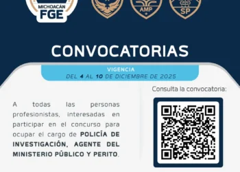 Policía de investigación en Michoacán convocatoria 2025, consulta vía QR para obtener detalles.