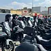 Escuadrón de motos de la Guardia Civil en formación en un parque de motos policiales.
