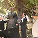 Carlos Soto revelando busto de mármol en parque público en la Ciudad de México.