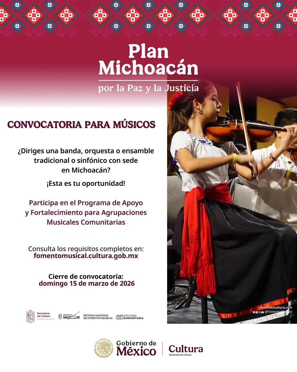 convocatoria para agrupaciones musicales comunitarias en Michoacán
