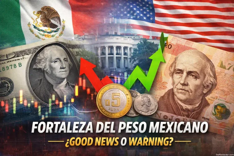 El peso mexicano y el dólar estadounidense con indicadores económicos y banderas de México y EE. UU.