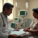 Paciente en consulta médica con doctor en un hospital, revisando un expediente.
