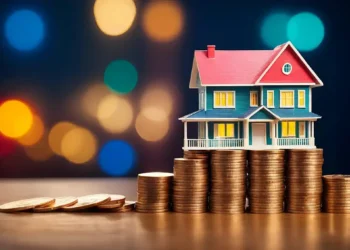 Casa en miniatura sobre monedas, simbolizando el costo de pagar la renta.