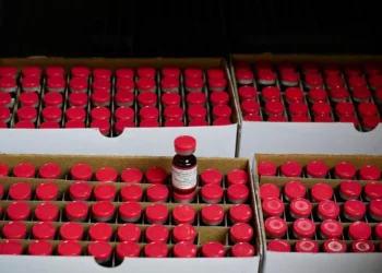 Vial de tinta roja para impresión o artesanía en cajas con muchas unidades.
