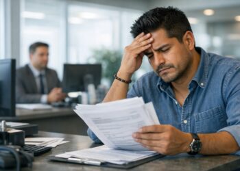 Hombre frustrado en banco por rechazo de crédito
