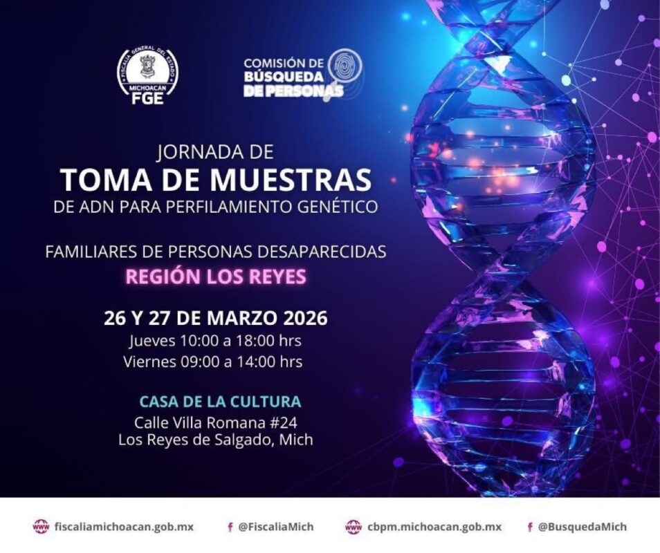 Toma de muestras de ADN en Los Reyes para acelerar la identificación de personas desaparecidas en la región.