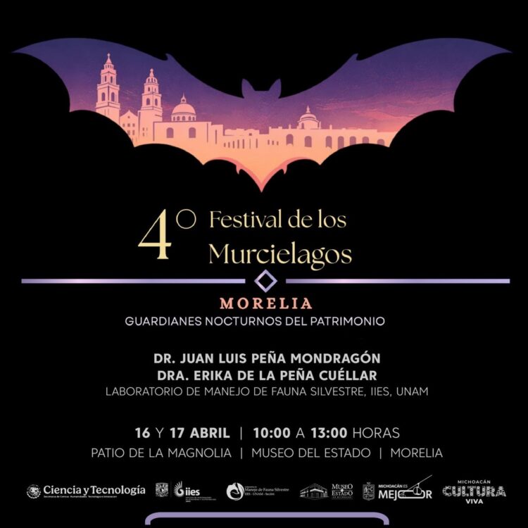 Murciélagos en el cartel del festival nocturno en el Museo del Estado de Morelia.