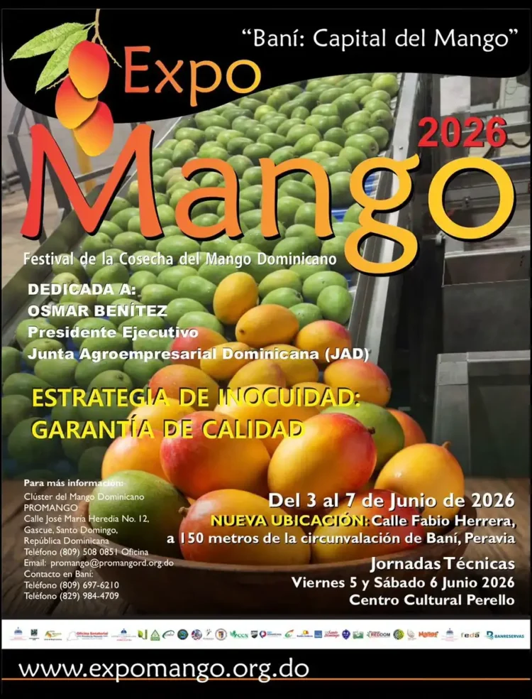 Festival del Mango en Bani, República Dominicana, del 3 al 7 de junio de 2026, con actividades culturales y técnicas en el Ce.
