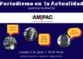 Anuncio del conversatorio sobre periodismo en Michoacán y Jalisco, con fecha y lugar del evento.