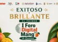 Cartel del I Foro Digital del Mango de Guerrero con logotipos y frutas en fondo claro.