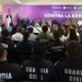 Guardia Civil y autoridades en presentación de estrategia contra la extorsión en Michoacán.