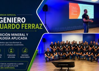 Ingeniero Eduardo Ferraz presenta conferencia sobre nutrición mineral y fisiología aplicada en evento.