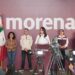 Gladyz Butanda en evento de Morena, con varios líderes y cámaras en primer plano.