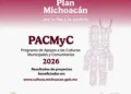 Cartel del programa PACMyC 2026 con símbolos culturales y logotipos oficiales.