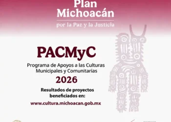 Cartel del programa PACMyC 2026 con símbolos culturales y logotipos oficiales.