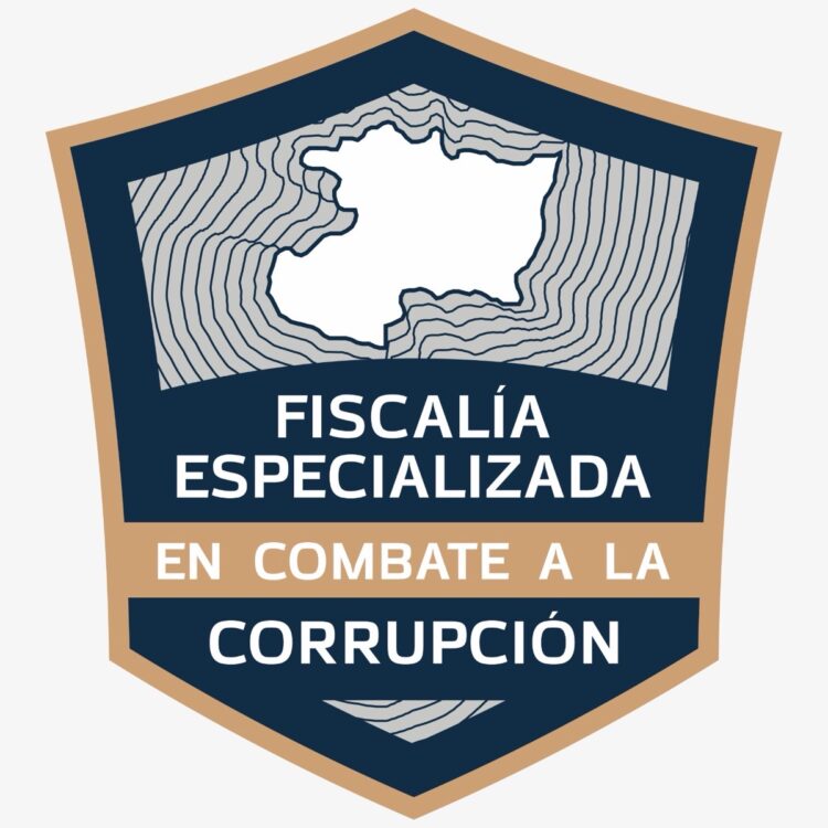Escudo con un mapa estilizado en el centro y el texto “Fiscalía Especializada en Combate a la Corrupción”.