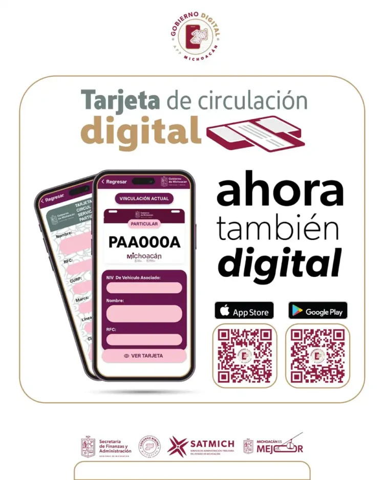 Teléfonos móviles muestran la app de tarjeta de circulación digital en pantalla.