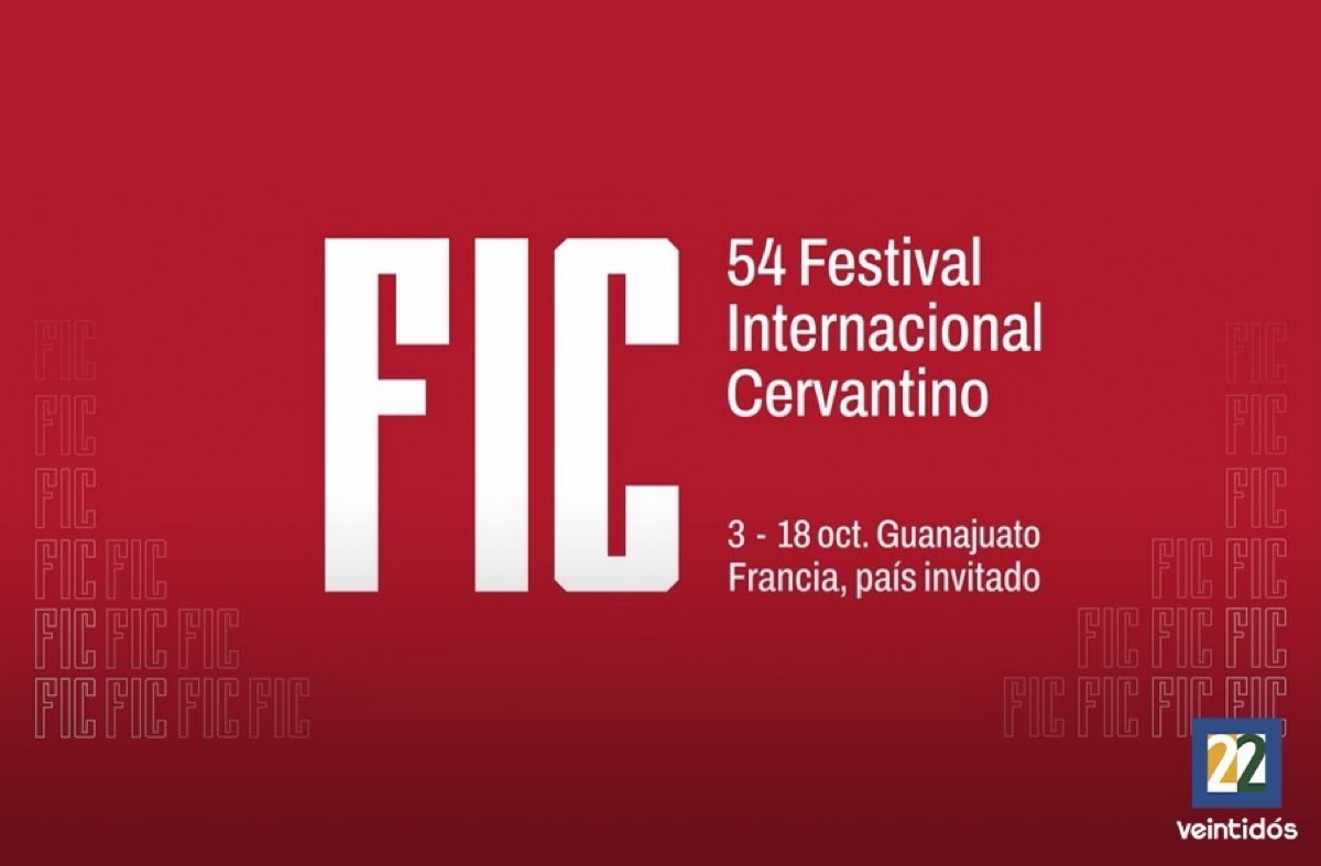 Cartel rojo del 54 Festival Internacional Cervantino con fechas del 3 al 18 de octubre en Guanajuato y Francia como país invitado.