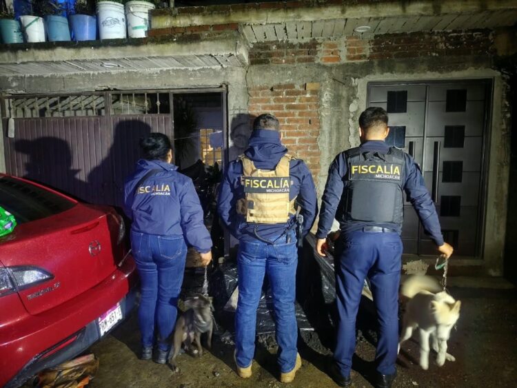 Agentes de la Fiscalía de Michoacán aseguran perros durante cateo por maltrato animal en Uruapan