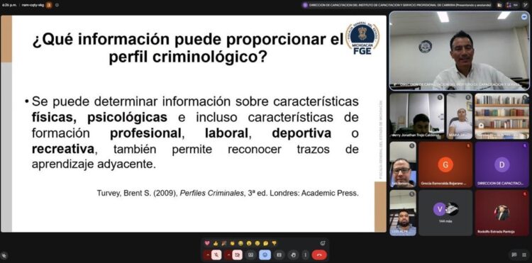 Videollamada de capacitación de la FGE Michoacán sobre elaboración de perfiles criminológicos.