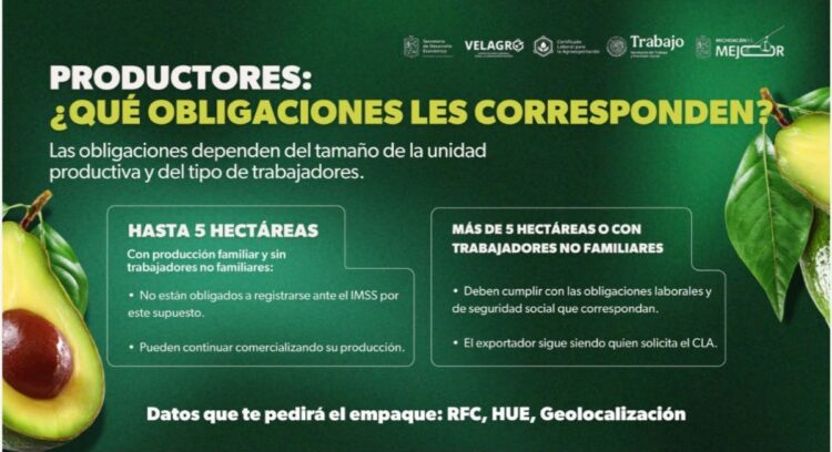 Un cartel informativo explica las obligaciones de los productores agrícolas según el tamaño de sus hectáreas y el tipo de trabajadores.