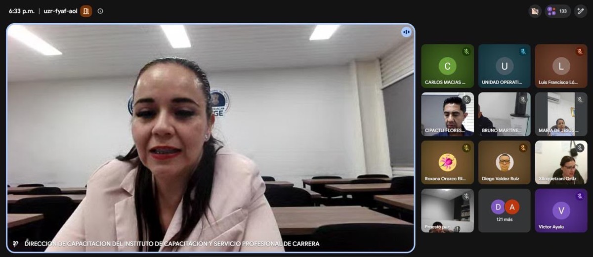 Capacitación de la FGE Michoacán sobre litigación penal con instructora en videollamada